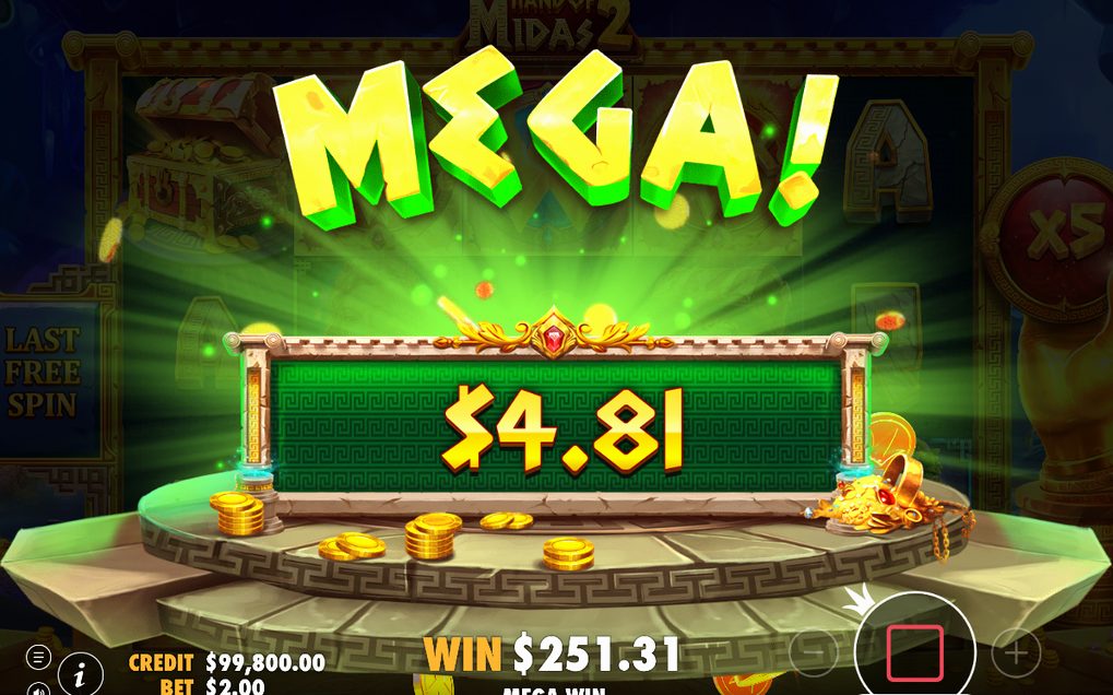 Win screen with the total for one spin