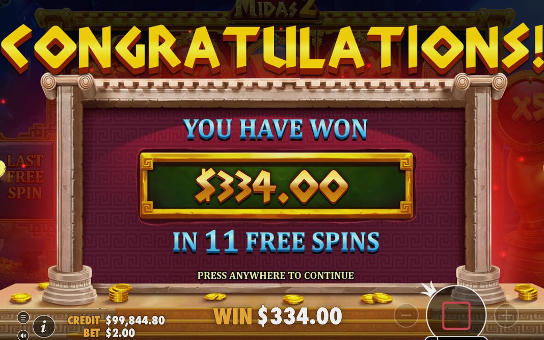 Win screen after a Wild multiplier lifts the spin total