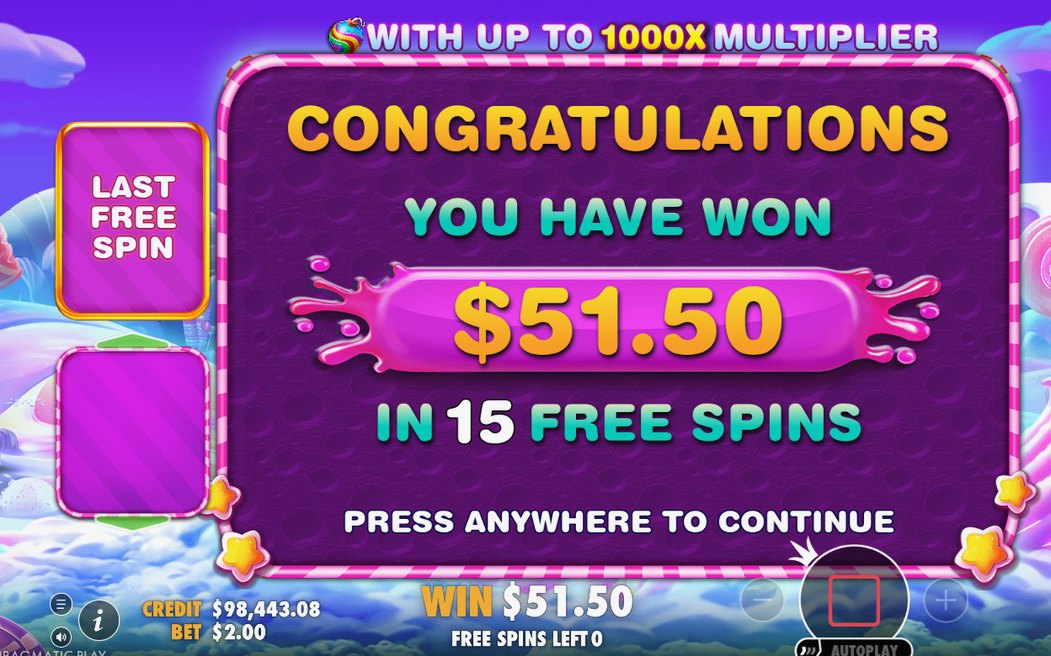 Payout total after the last tumble of one spin